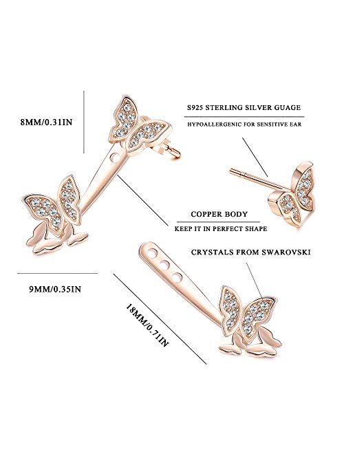 18K Rose Gold Plated Ear Jackets Set 2 in 1 Stud and Drop Earrings AAAAA Cubic Zirconia Star Heart Butterfly Jacket Stud Earrings for Women