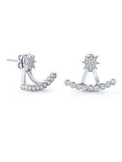 Starburst Front-back 2 in 1 Stud and Ear Jacket Earring Set in Sterling Silver & Cubic Zirconia