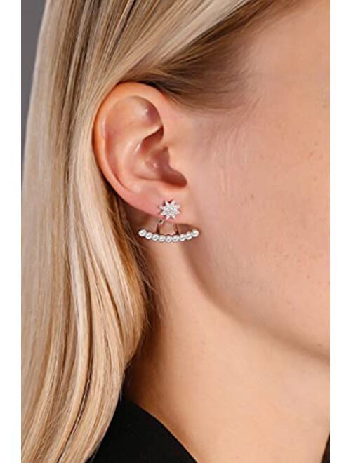 Starburst Front-back 2 in 1 Stud and Ear Jacket Earring Set in Sterling Silver & Cubic Zirconia