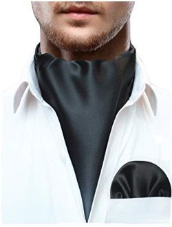 JEMYGINS Solid Color Ascot for Men Cravat Tie and Pocket Square Set