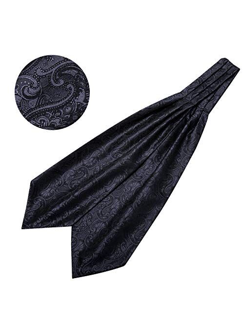 Barry.Wang Men Ascot Cravat Tie with Pocket Square Paisley Jacquard Silk Woven Floral Necktie