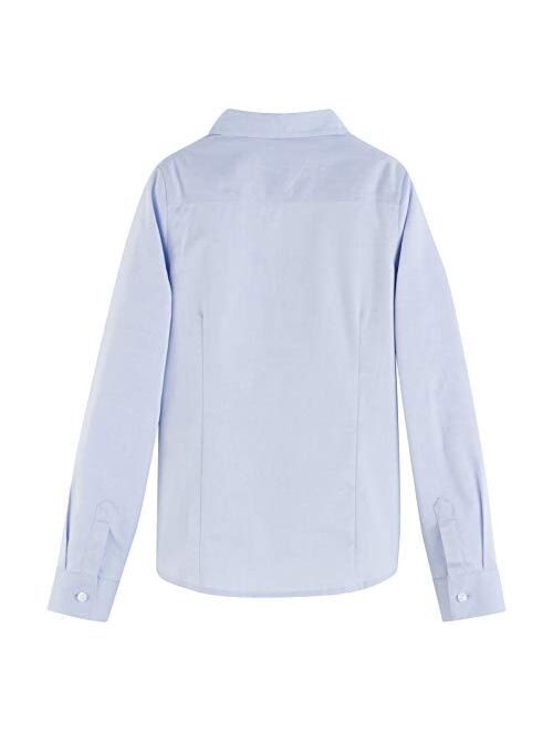 Tommy Hilfiger Long Sleeve Oxford Girls Buttondown Collar Blouse, Kids School Uniform Clothes