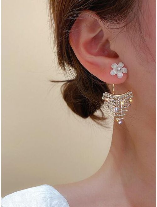 Shein Flower & Rhinestone Tassel Decor Earring Jackets