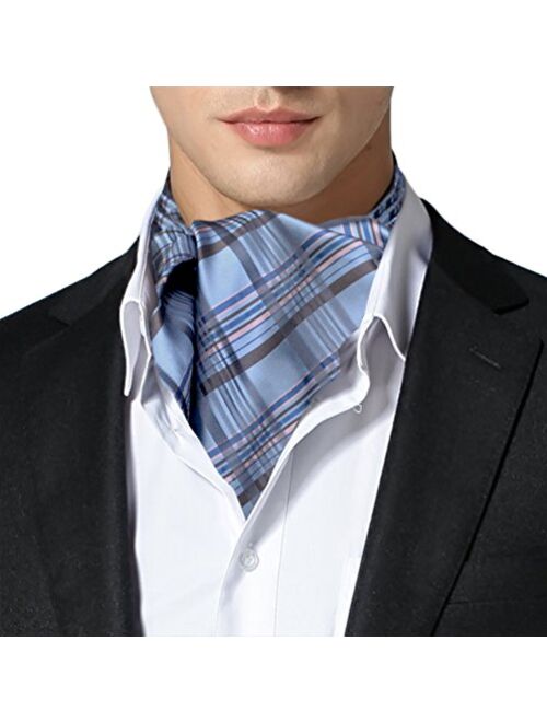 Remo Sartori Made in Italy Men's Blue Grey Tartan Check Self Cravat Ascot Tie, Silk