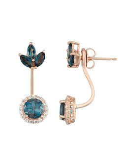 14k Rose Gold Over Silver London Blue Topaz & Lab-Created White Sapphire Jacket Earrings