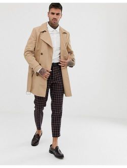 shower resistant double breasted trench coat in stone