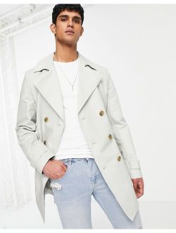 rain resistant double breasted trench coat in gray