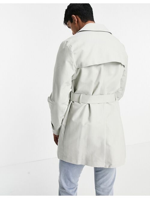 ASOS DESIGN rain resistant double breasted trench coat in gray