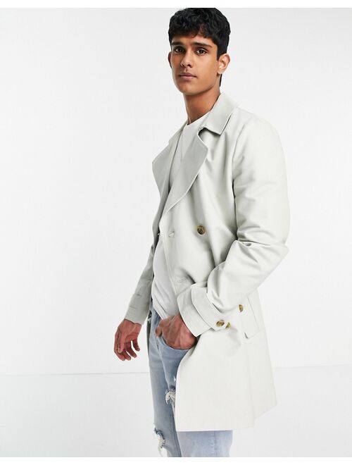 ASOS DESIGN rain resistant double breasted trench coat in gray