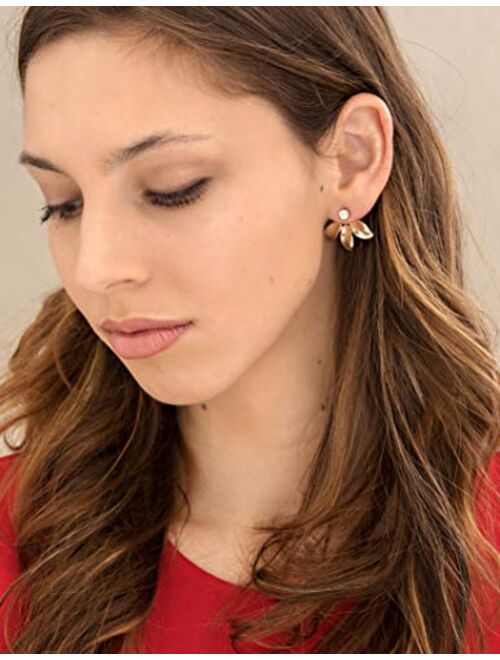 RACHEL Rachel Roy Gold Leaf Front Back Stud Earrings for Women Fashion