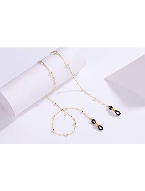 SOULMEET 14k Gold Plated Eyeglass Chains for Women, Sterling Silver Eye Glasses Decoration Gift for Her 29'' Chain Length