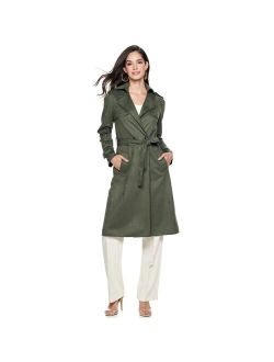 Belted Faux-Suede Trench Coat
