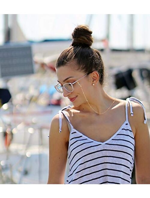 PEARLADA 18K Gold Plated Eyeglass Chain for Women Sunglasses Strap Holder Reading Glasses Retainer Handmade Around Neck Jewelry Gift for Christmas Fashion Gold Beaded Cha