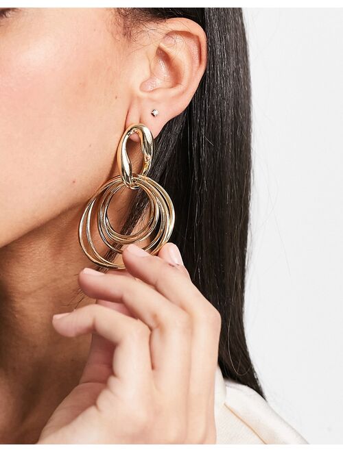 ASOS DESIGN earrings with chain stud and linked circles in gold tone