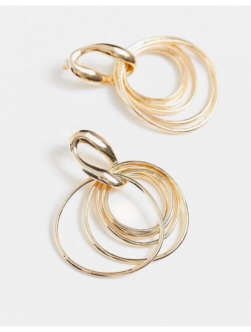 ASOS DESIGN earrings with chain stud and linked circles in gold tone