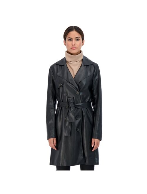 Sebby Collection Women's Faux Leather Trench Coat