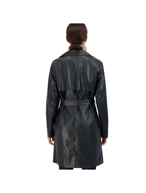 Sebby Collection Women's Faux Leather Trench Coat