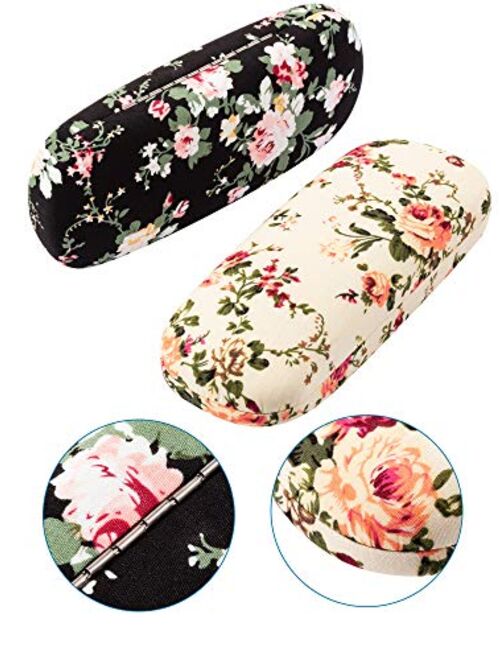 2 Pieces Hard Shell Eyeglass Case for Women Flower Fabrics Floral Retro Light Portable Eyeglass Case Box Covered Shell Style Spectacles Box Case for Glasses (Apricot, Bla