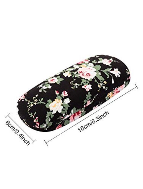 2 Pieces Hard Shell Eyeglass Case for Women Flower Fabrics Floral Retro Light Portable Eyeglass Case Box Covered Shell Style Spectacles Box Case for Glasses (Apricot, Bla
