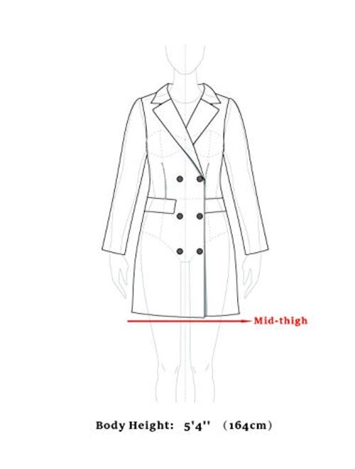 Allegra K Women's Notch Lapel Double Breasted Belted Mid Long Outwear Winter Coat