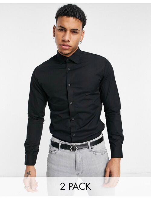 Jack & Jones Essentials 2-pack smart shirt in slim fit black