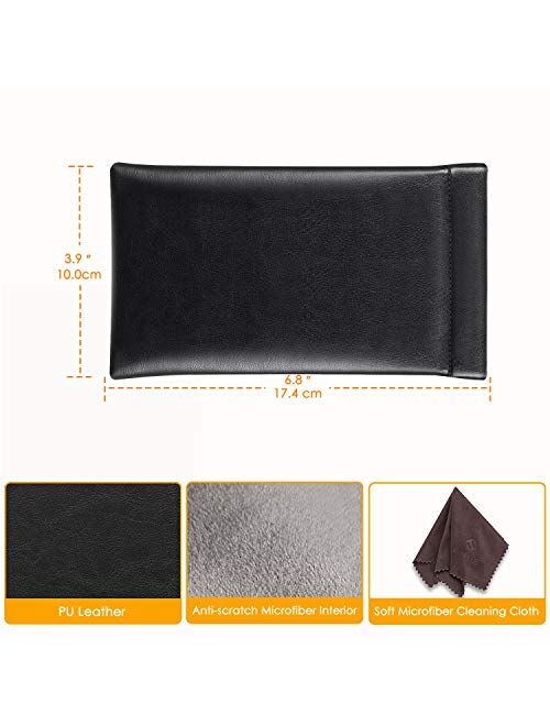 Fintie Eyeglasses Pouch with Cleaning Cloth, Portable Squeeze Top Vegan Leather Soft Glasses Case Anti-Scratch Sunglasses Bag