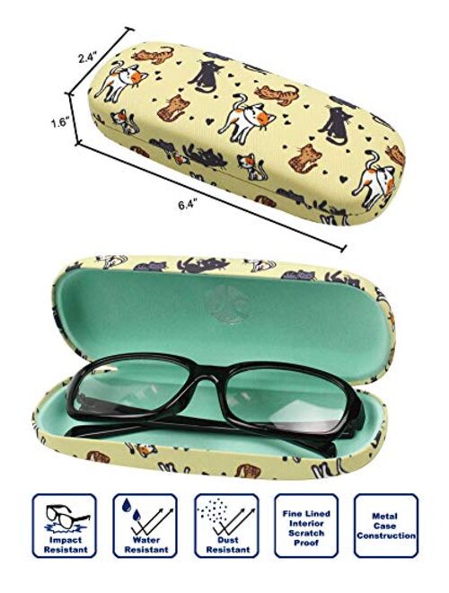 [4 PACK / 3 PACK], JAVOedge Printed Pattern Durable Hard Clamshell Eyeglass Case with Bonus Microfiber Cloth