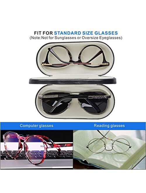 【2-in-1】Eyeglasses Case,Dual Glasses Case for Two Frames,Double Layer Hard Shell Protective Cases for Glasses,Built in Mirror,Black Color for Women and Men
