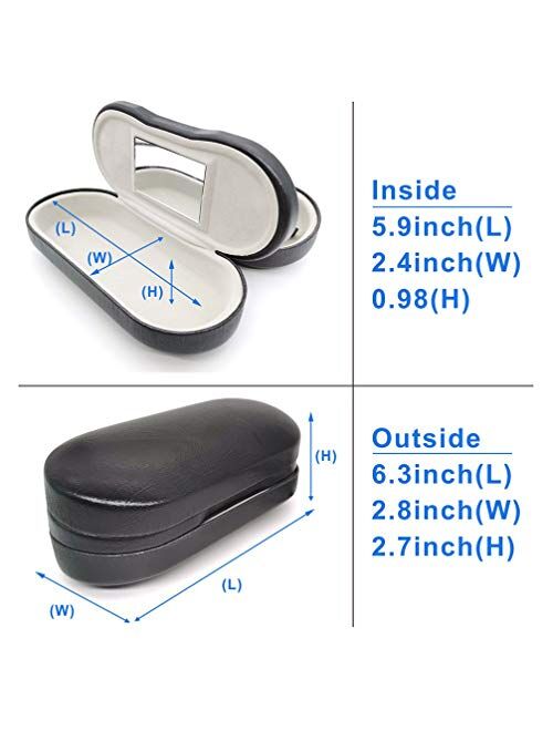 【2-in-1】Eyeglasses Case,Dual Glasses Case for Two Frames,Double Layer Hard Shell Protective Cases for Glasses,Built in Mirror,Black Color for Women and Men