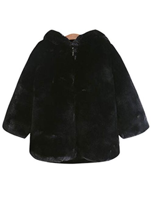 ASHER FASHION Little Big Girls Winter Outfit Hooded Fur Jacket Warm Cotton Fleece Thick Coat Outwear