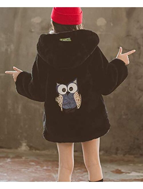 ASHER FASHION Little Big Girls Winter Outfit Hooded Fur Jacket Warm Cotton Fleece Thick Coat Outwear