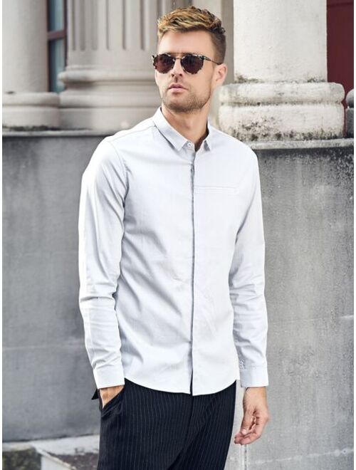 Buy Shein Men Solid Hidden Button Shirt online Topofstyle