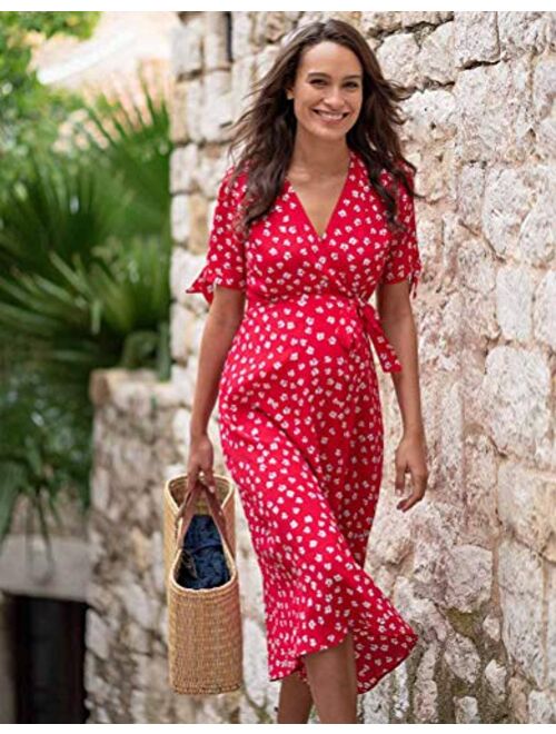 Seraphine Women's Maternity Wrap Front Midi Dress Red Floral