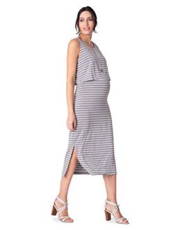 Seraphine Women's Maternity & Nursing Midi Dress Grey Stripe