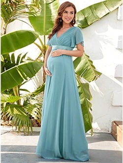 Women Chiffon V-Neck Maternity Party Dresses for Baby Shower with Sleeves 20795