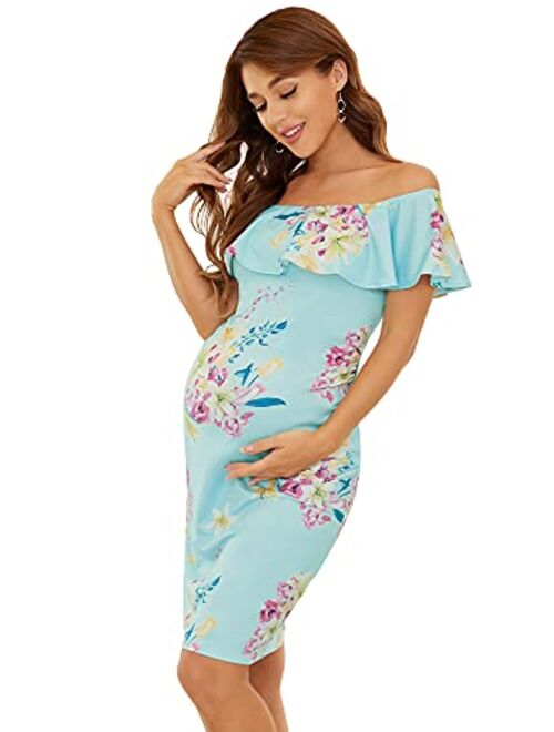 Ever-Pretty Women's Summer Off Shoulder Ruffle Sleeveless Off-Shoulder Bodycon Maternity Dress for Baby Shower 20001