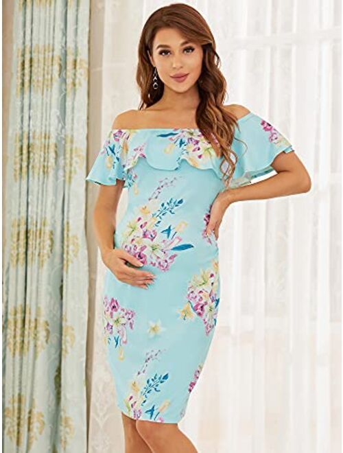 Ever-Pretty Women's Summer Off Shoulder Ruffle Sleeveless Off-Shoulder Bodycon Maternity Dress for Baby Shower 20001