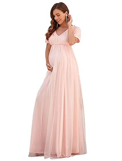 Ever-Pretty Women's Tulle Short Sleeves Sequin A-line Maternity Dress for Party 40049