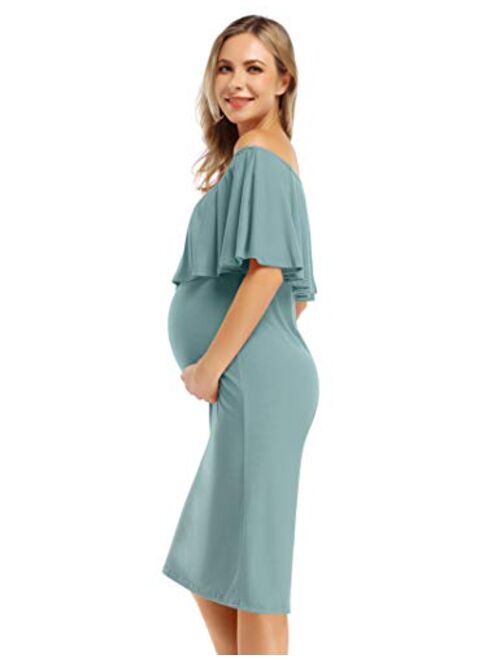 Coolmee Women's Maternity Dress Off Shoulder Casual Maxi Dress