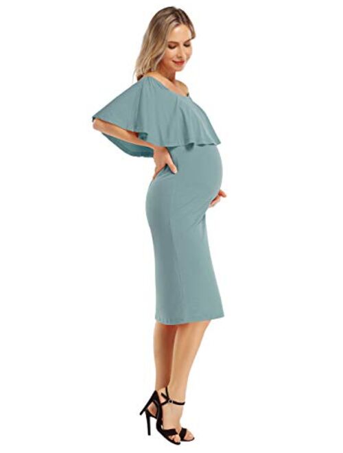 Coolmee Women's Maternity Dress Off Shoulder Casual Maxi Dress