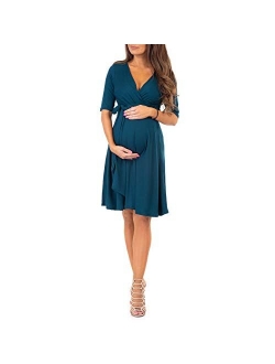 Women's Knee Length Wrap Dress with Belt for Baby Shower or Casual Wear