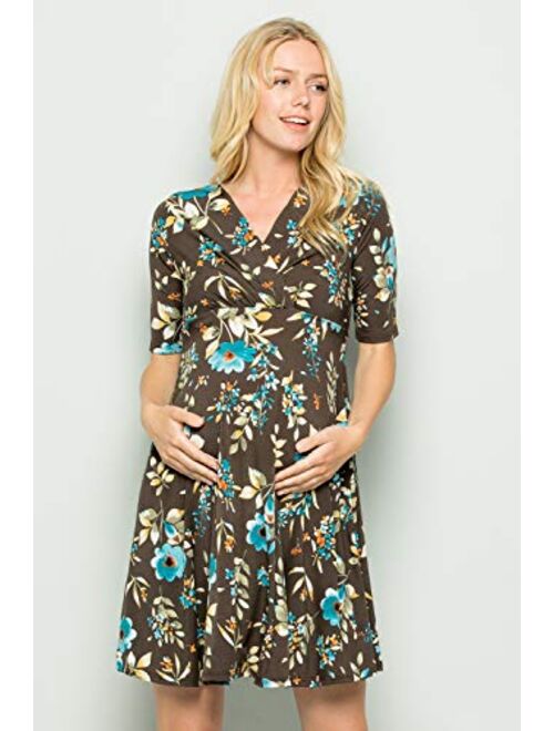 My Bump Women's Overlay Printed Baby Shower Nursing Maternity Wrap Dress 