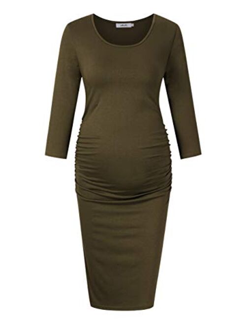 Coolmee Maternity Dress Ruched Round Neck Maternity Dresses