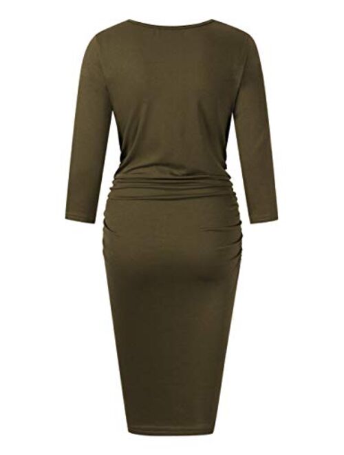Coolmee Maternity Dress Ruched Round Neck Maternity Dresses