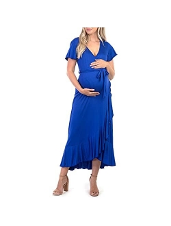 Maternity Short Sleeve Dress with Belt for Baby Shower or Casual Wear