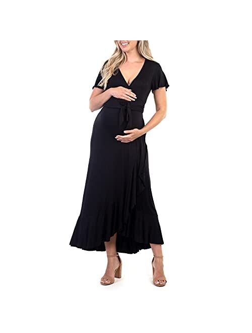Mother Bee Maternity Maternity Short Sleeve Dress with Belt for Baby Shower or Casual Wear