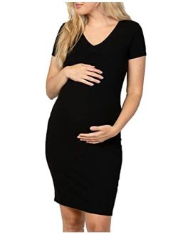 Coolmee Maternity Dress Women's Casual V Neck Sleeveless Solid Color Ruched Knee-Length Maternity Dresses 