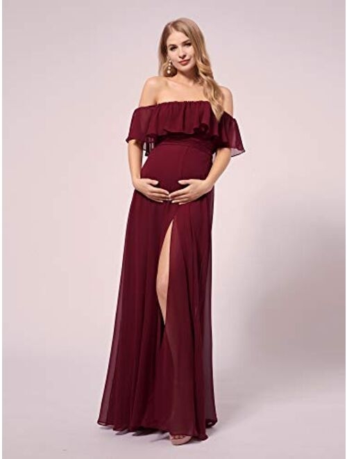 Ever-Pretty Womens Ruffle Off-Shoulder Side Slit Long Chiffon Pregnancy Party Dress Maternity Photography Dresses 0968-YF