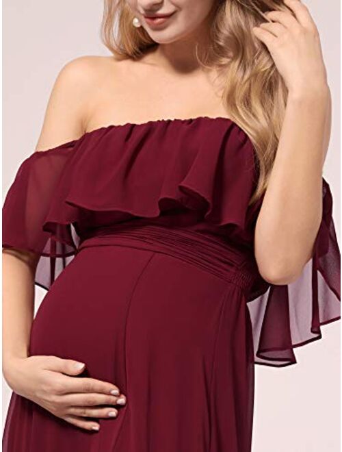 Ever-Pretty Womens Ruffle Off-Shoulder Side Slit Long Chiffon Pregnancy Party Dress Maternity Photography Dresses 0968-YF