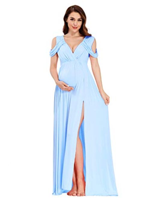 MYZEROING Maternity Dress,Off Shoulders Drop Sleeve Maternity, Photo Prop Dress, Maxi Wedding Gown-Baby Shower